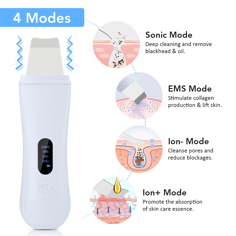 Ultrasonic Skin Scrubber Skin Spatula Ion Deep Face Cleaning